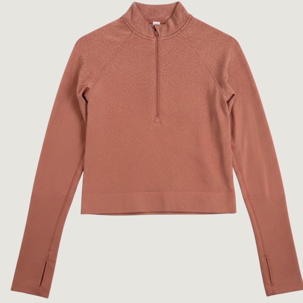 Lululemon Rest Less Cropped Half‎ Zip Pullover Terracotta Orange Jacquard Size 4